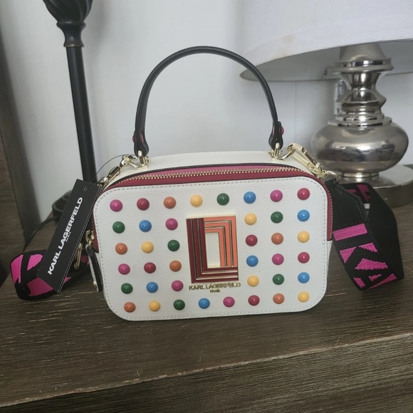 Karl Lagerfeld White Multicolor Studded Crossbody Bag - Picture 1 of 2